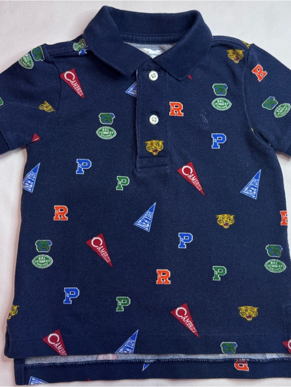 Ralph Lauren baby boy 12 month short sleeve polo with all over print logo